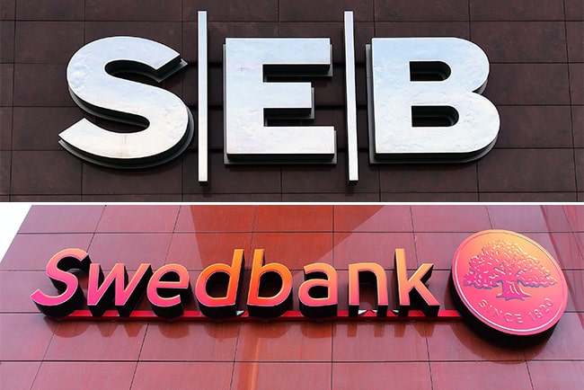 En bild på SEB och Swedbanks logotyper
